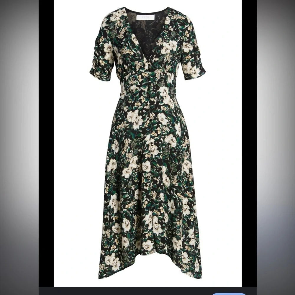 Astr Black and Cream Floral Midi Dress - Picture 2 of 2